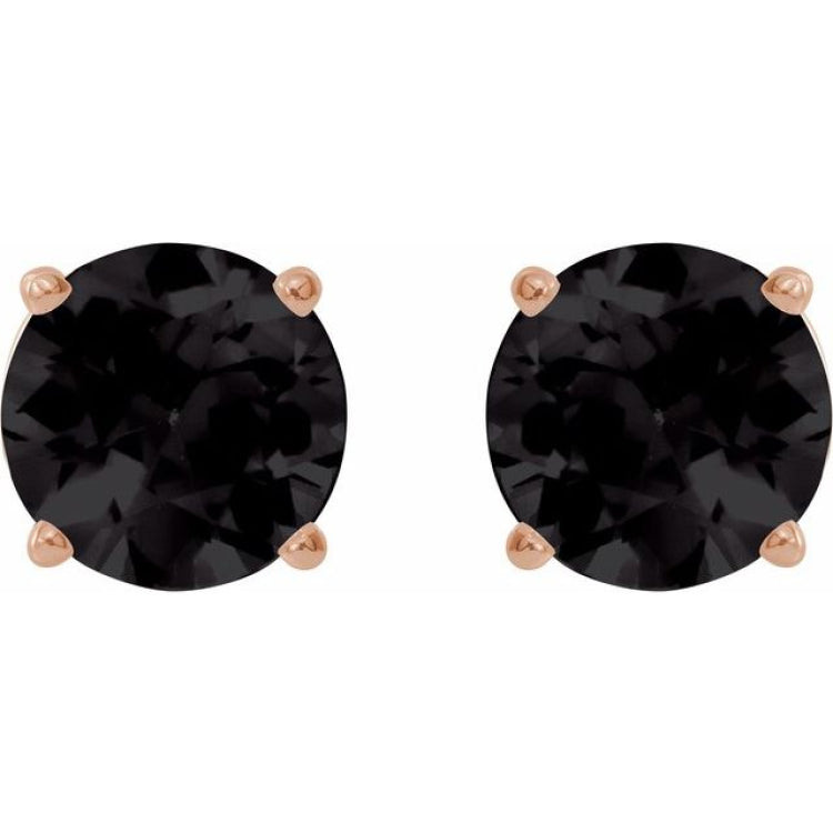 14K Rose 8 mm Natural Black Onyx Earrings