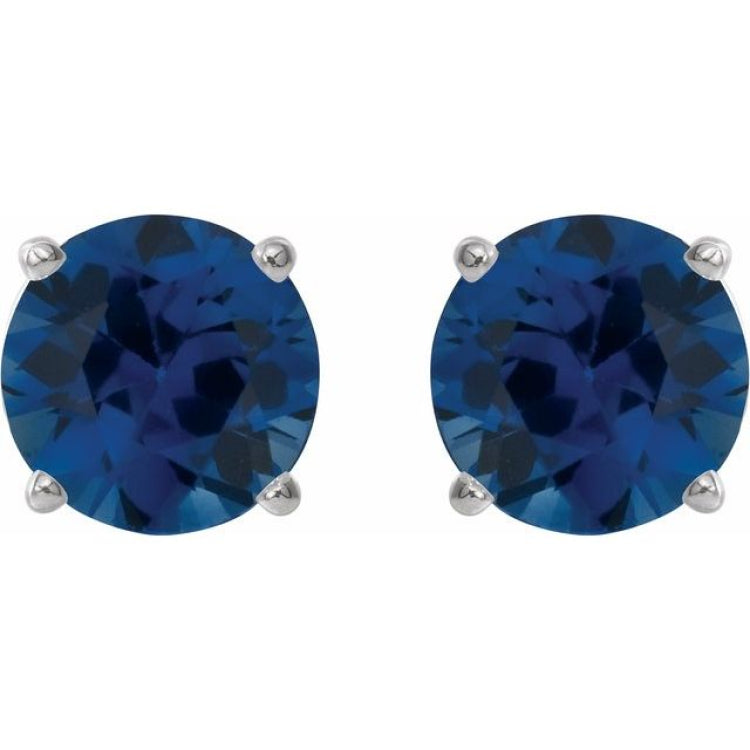 14K White 8 mm Lab-Grown Blue Sapphire Earrings