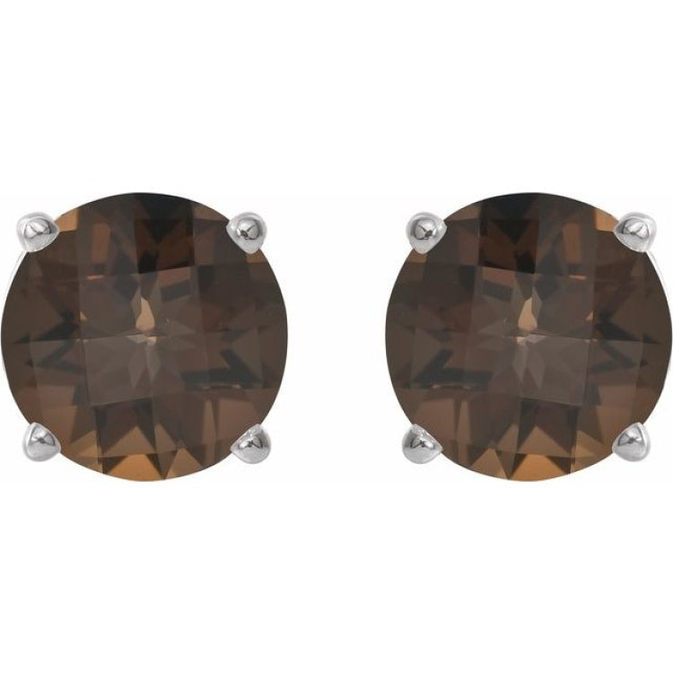 14K White 8 mm Natural Smoky Quartz Earrings
