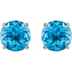 Sterling Silver 8 mm Natural Swiss Blue Topaz Stud Earrings