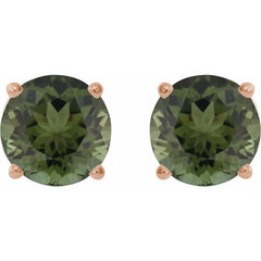14K Rose 6 mm Natural Green Tourmaline Stud Earrings