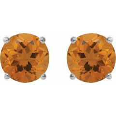 14K White 6 mm Natural Citrine Stud Earrings