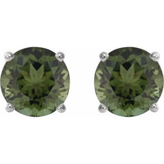Sterling Silver 6 mm Natural Green Tourmaline Earrings