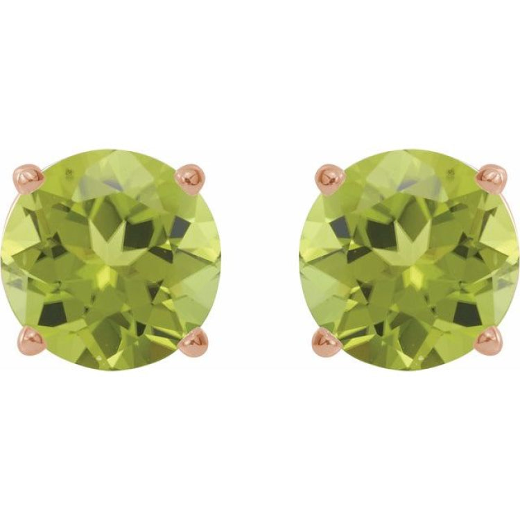 14K Rose 8 mm Natural Peridot Earrings
