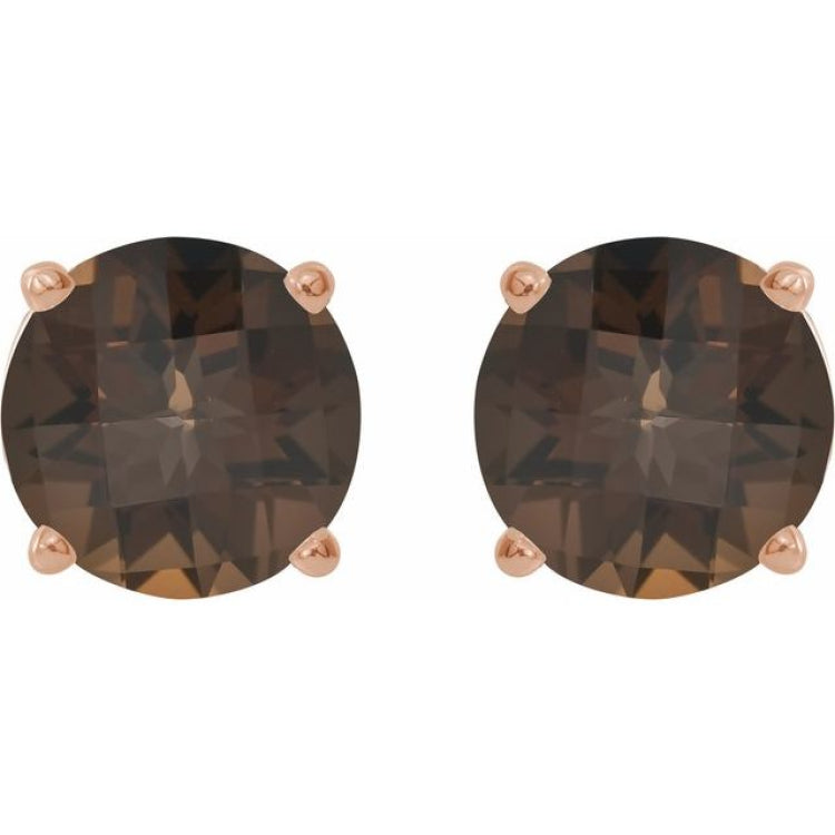 14K Rose 8 mm Natural Smoky Quartz Earrings