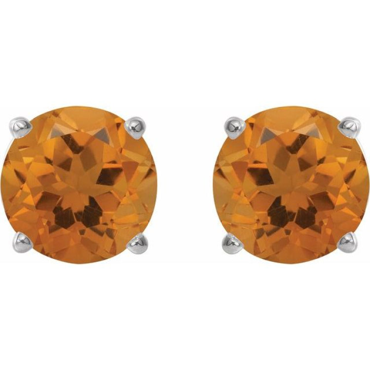 14K White 8 mm Natural Citrine Earrings