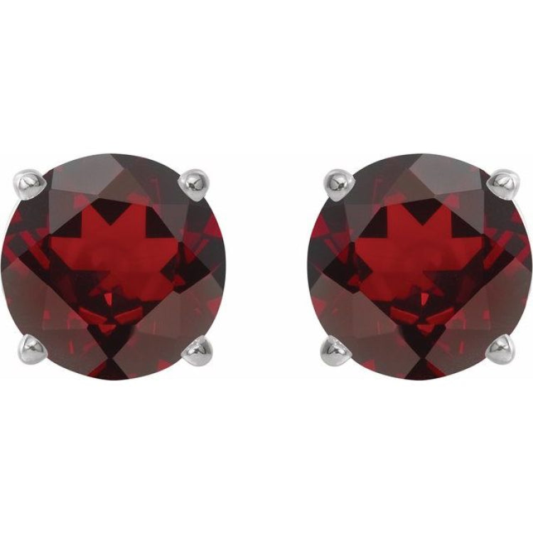 14K White 8 mm Natural Mozambique Garnet Earrings