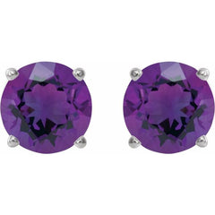 Sterling Silver 8 mm Natural Amethyst Earrings