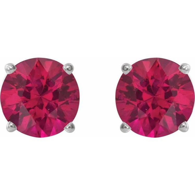14K White 7 mm Lab-Grown Ruby Earrings