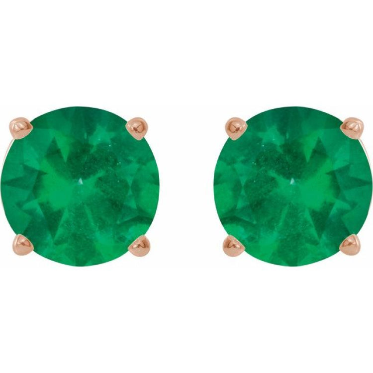 14K Rose 8 mm Lab-Grown Emerald Earrings