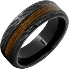 Barrel Aged Black Diamond Ceramic Ring with Bourbon Wood Inlay and Bark Finish