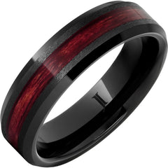 Barrel Aged Black Diamond Ceramic Ring with Cabernet Wood Inlay and Grain Finish