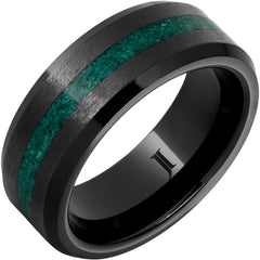 Black Diamond Ceramic Ring with Malachite Inlay and Grain Finish