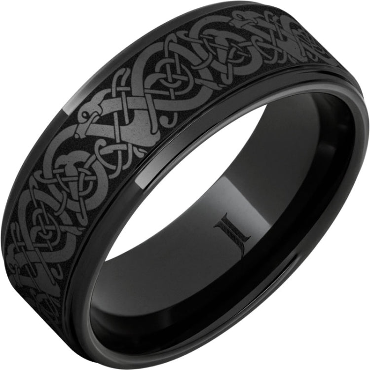 The Viking - Black Diamond Ceramic Engraved Ring
