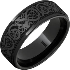 The Viking - Black Diamond Ceramic Engraved Ring