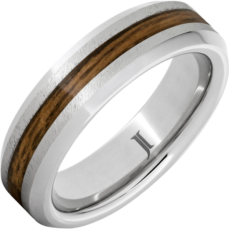 Barrel Aged Serinium® Ring with Bourbon Wood Inlay and Grain Finish