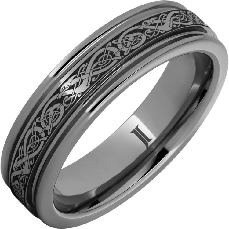 The Viking - Rugged Tungsten Engraved Rounded Edge Ring