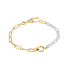 Gold Pearl Chunky Link Chain Bracelet 