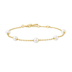 Gold Shell Pearl Station Bracelet