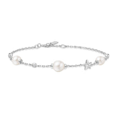 Silver Shell Pearl and Star Station Bracelet