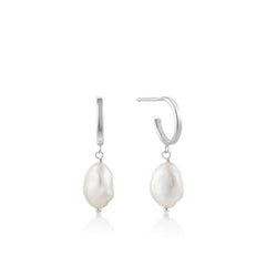 Silver Pearl Mini Hoop Earrings