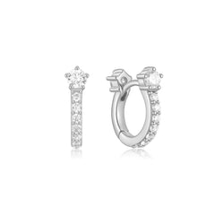 Silver Sparkling Pavé Huggie Hoop Earrings