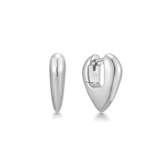 Silver Puffy Shield Huggie Hoop Earrings