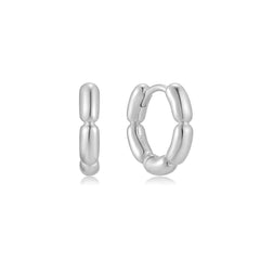 Silver Segmented Puffy Huggie Hoop Earrings