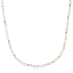 Gold Freshwater Pearl and White Cubic Zirconia Bezel Set Slider Necklace