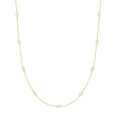Gold Shell Pearl Station Chain Necklace