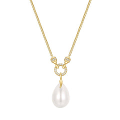 Gold Linked Shell Pearl Drop Pendant Necklace