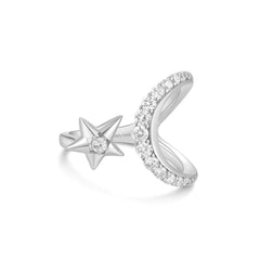 Silver Sparkling Moon and Star Adjustable Ring