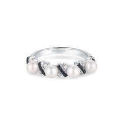Two-Tone Sparkling Braided Shell Pearl Ring